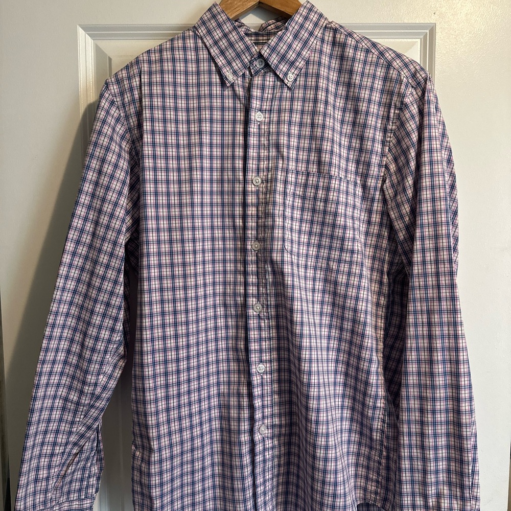 Men's Blue and White Checkered Shirt